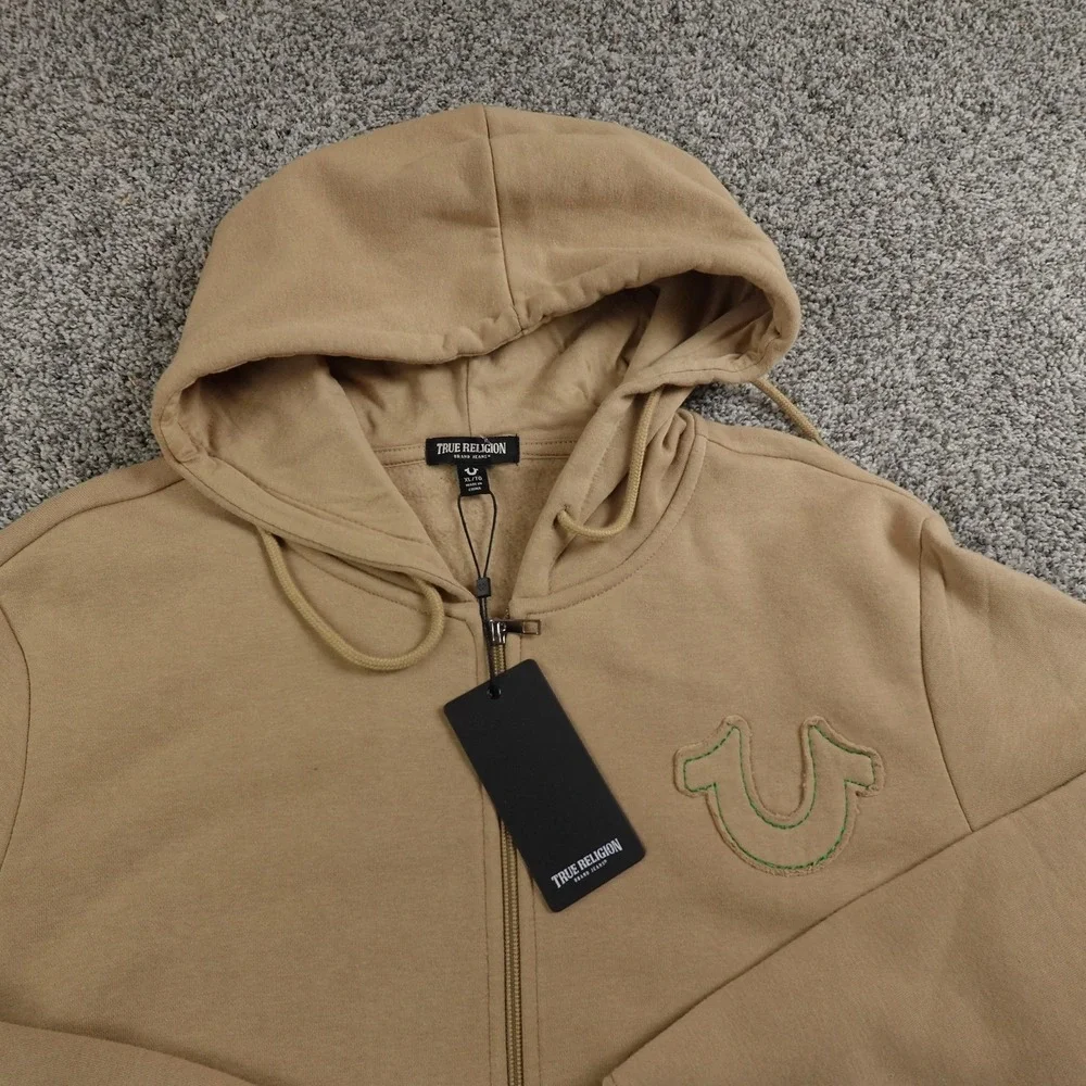 NEW True Religion Hoodie Mens XL Brown Buddha Full Zip Sweatshirt Sweater Jacket